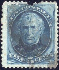 U.S. postage stamp 5c blue 1875 Zachary Taylor SC185