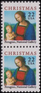 US 2244 Christmas Madonna & Child 22c vert pair MNH 1986