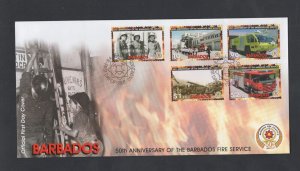 Barbados #1093-97 (2005 Fire Service set) on  unaddressed PO cachet FDC