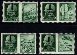 1944 Italy Italian Social Republic Overprints SG 6-9 With Labels Set/4