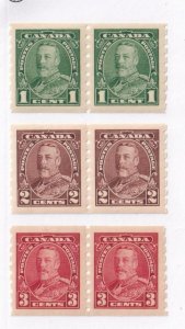 CANADA # 228-230 VF- MNH PAIRS 1 STAMP MLH PICTORIAL COIL ISSUES CAT VALUE $175