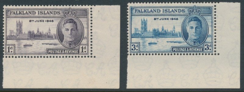 Falkland Islands SG 164, 165 1946 Victory MNH Bottom Corner with selvedge