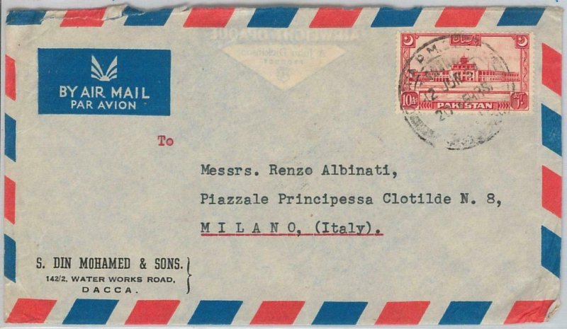 49004  - PAKISTAN - POSTAL HISTORY - AIRMAIL COVER from DACCA to ITALY  1954 