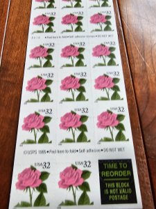 U.S. Scott #2492 Rose's 20 - Self-Adhesive Miscut EFO ERROR Stamp Booklet