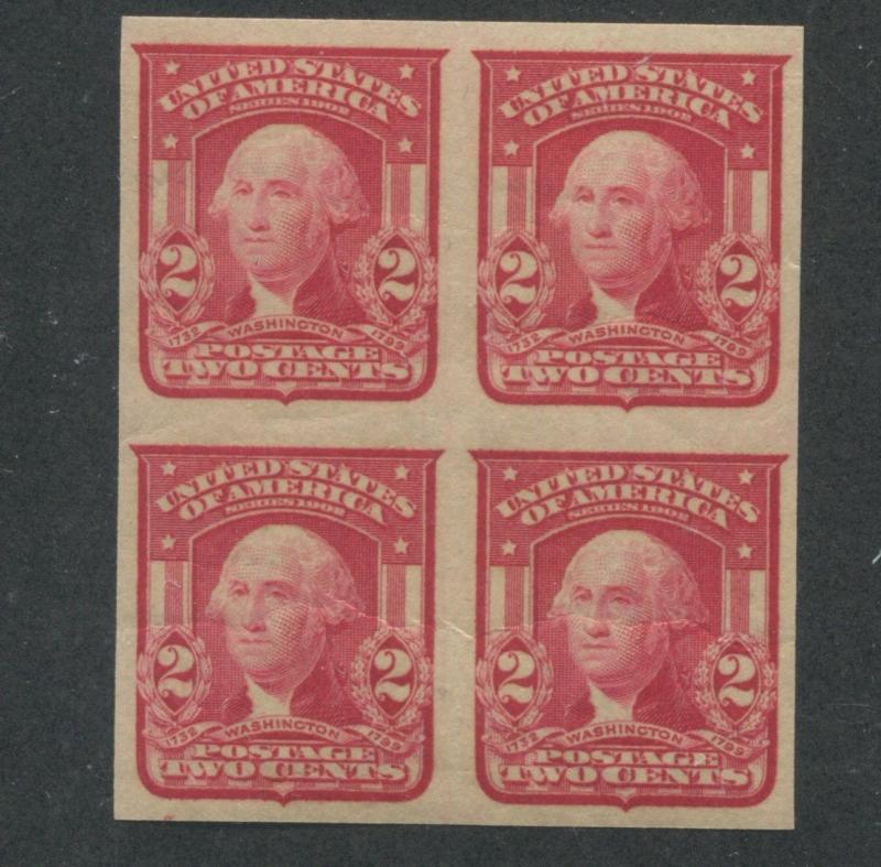 1906 US Stamp #320 2c Mint Never Hinged VF Imperf Block of 4 Type I Wmk. 191