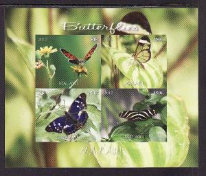 D2-Malawi-unused NH sheet of 4-Butterflies-Insects-2012-issu