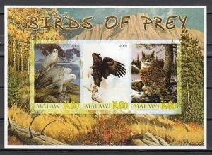 Malawi, 2005 Cinderella issue. Birds of Prey and Owl on an IMPERF sheet of 3.