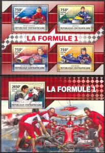 Central African Republic 2016 Racing Cars Formula 1 Sheet+ S/S MNH