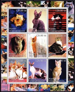 Turkmenistan 2000 Domestic Cats Sheetlet (9) PERFORATED MNH