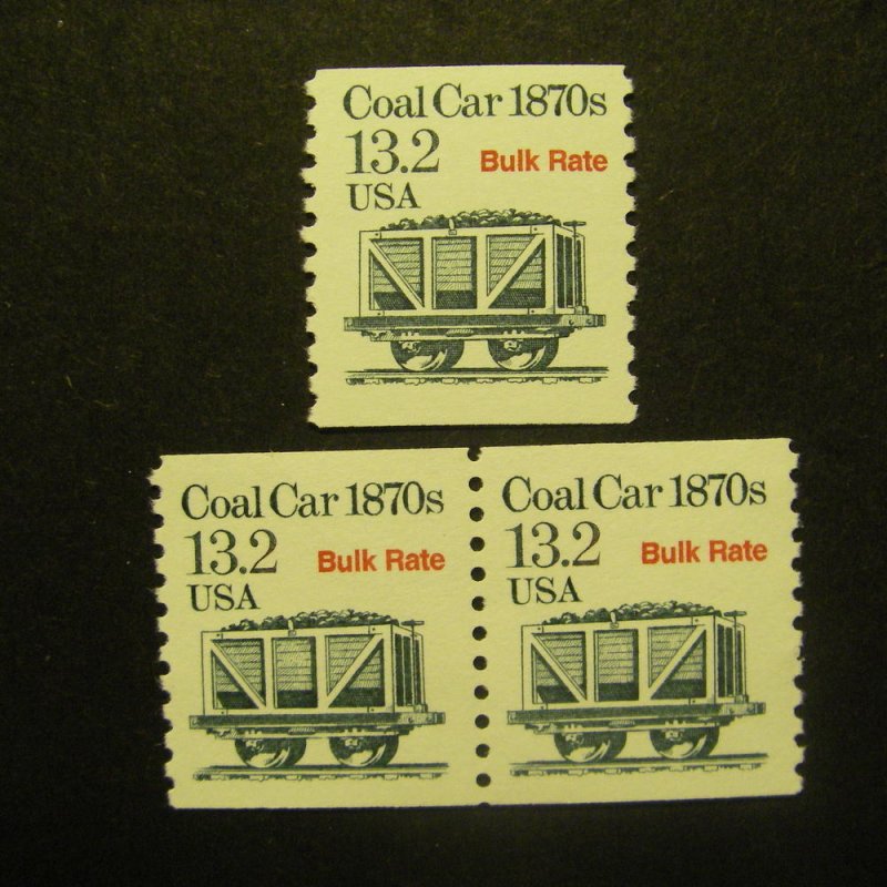 Transportation Coils III, Scott 2259, 13.2c Coal Car, Pair & single, MNH
