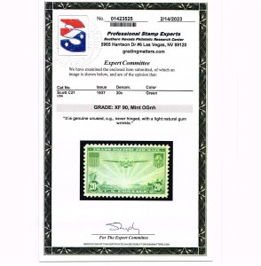 EXCELLENT GENUINE SCOTT #C21 MINT OG NH 1935 AIR MAIL PSE CERT GRADED XF-90