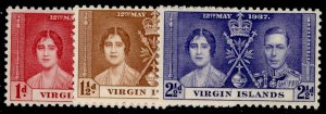 BRITISH VIRGIN ISLANDS GVI SG107-109, 1937 CORONATION set, M MINT. 