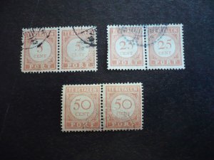 Stamps - Netherlands Indies - Scott# J28,J34,J38- Used Part Set of 3 Pairs