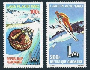 Gabon C227-C228,C228a sheet,MNH. Olympics Lake Placid-1980.Bobsledding,Ski jump.