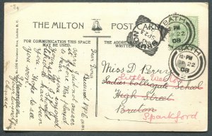 GREAT BRITAIN SQUARED CIRCLE CANCEL BRUTON ON POSTCARD