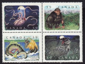 KRAKEN * WEREWOLF * OGOPOGO * SASQUATCH = Canada 1990 #1289-1292 MNH Block of 4