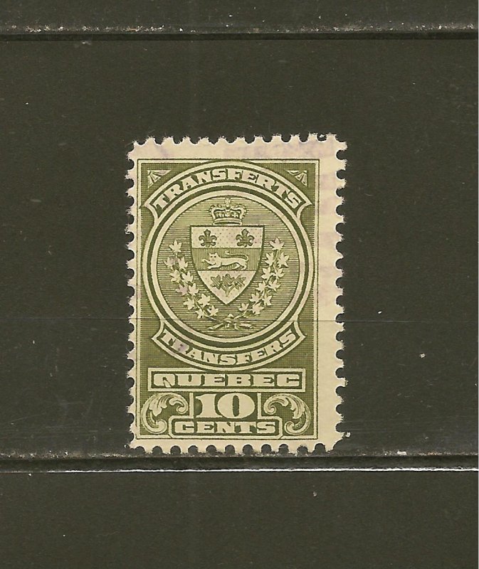 Canada Revenue Stamp QST12 Quebec Stock Transfer 10Cent 1913 Stamp Used