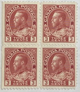 CANADA 1911-1925 #109 King George V 'Admiral' Issue - Block of 4 MNG