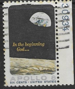 US #1371 used Plate single. Apollo 8.  In the beginning God.....   Nice.