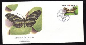Flora & Fauna of the World #46a-Insects FDC-Zebra Butterfly-Antigua-single stamp