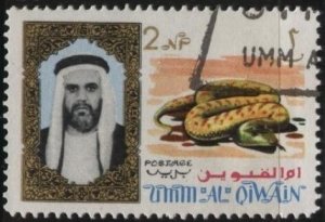 Umm al Qiwain Sc. #2 (used cto) 2np Sheik Ahmad bin Rashid & snake (1964)