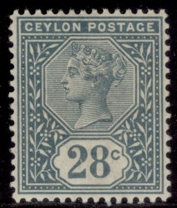 CEYLON QV SG199, 28c slate, LH MINT. Cat £26.