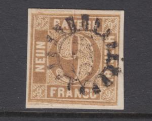 Bavaria Sc 12 used. 1862 9kr bister Numeral, 525 closed Millwheel cancel, sound