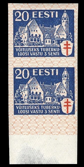 Estonia #B27var, 1933 20s+3s, imperf. vertical pair, never hinged