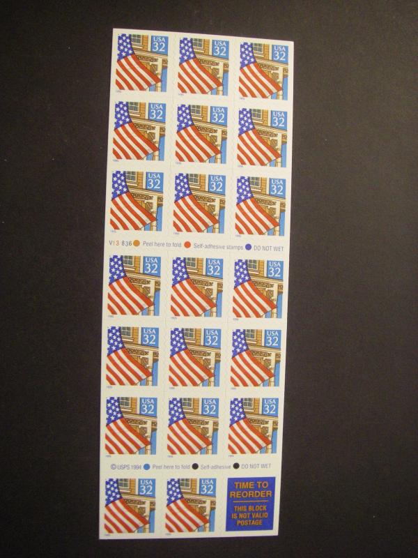 Scott 2920a, 32c Flag over Porch, Booklet of 20, #V13836, MNH Booklet Beauty