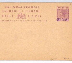 BARBADOS QV Unused Postal Stationery Card *ONE PENNY* Surcharge {samwells} PJ132