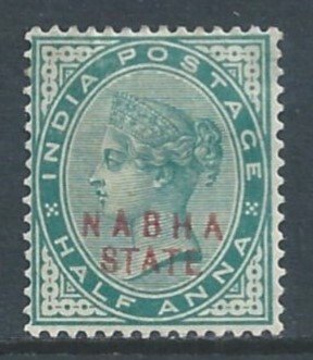India-Convention States-Nabha #7 MH 1/2a Queen Victoria Issue Ovpt. (Red) Na...