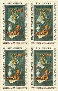 1969 William M Harnett Block of 4 6c Postage Stamps, Sc#1386, MNH, OG