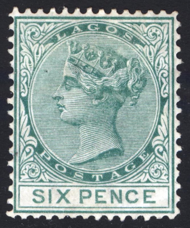 Nigeria Lagos 1876 6d Green Perf 14 Wmk CC SG 15 Scott 11 MH/MM Cat £130($162)