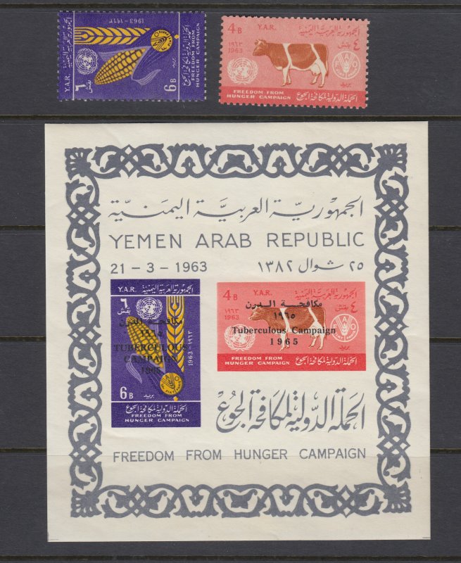 Z3871 1963 yemen set mnh + 1966 ovpt s/s #162-3,.218-218a hunger