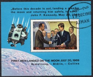 Ajman 1969 - Space - First Men Landed on the Moon - Kennedy- Used Souvenir Sheet