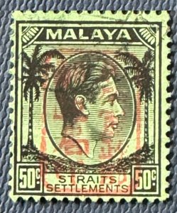 MALAYA Japanese Occupation opt Straits Settlement KGVI 50c Used SG#J157 M5493