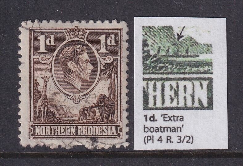 Northern Rhodesia, SG 27ab, used (corner perf crease) Extra Boatman variety