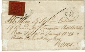 Roman States 1867 cover to Rome, franked Scott 15, $190