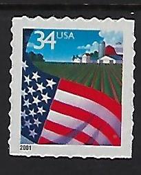 Catalog #3495 Single Stamp From Booklet Pane Flag Over Farm