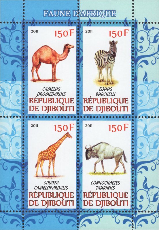 Djibouti Wild Animals Lion Cheetah Rhinoceros Elephant Souv. Sheet of 4 MNH