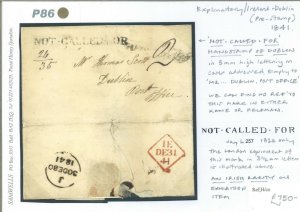 GB IRELAND Cover *NOT-CALLED-FOR* HANDSTAMP Dublin IRISH RARITY 1841 P86