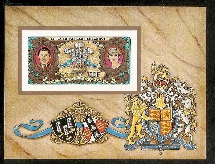 Central African 1981 Lady Diana & Prince Charles Coat of Arms Horse Lion Sc C...