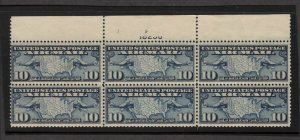 1926 AIRMAIL Sc C7 10c blue MNH flat plate block of 6 F-VF  Durland CV $60