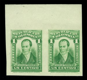 COLOMBIA 1917 Camillo Torres 1c green - IMPERFORATED PAIR Sc# 340a mint MH  rare