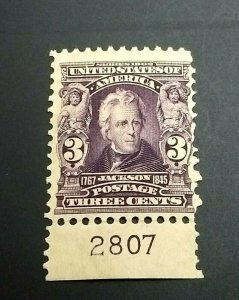 KAPPYSSTAMPS UNITED STATES #302 1903 3C JEFFERSON PLATE # SINGLE MINT LH GS0978