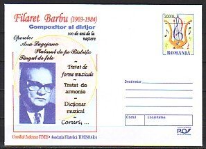 Romania, 2003 issue. Composer Filaret Barbu, Music Postal Envelope.