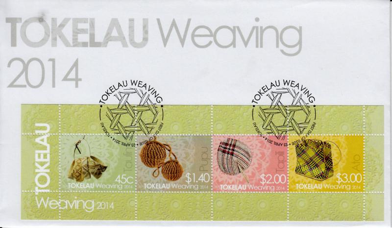 Tokelau 2014 FDC Weaving 4v M/S Cover Culture Taulima Pupu Tapili Ato 