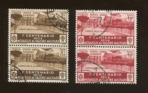 Pairs 1934 Italy Air Force Memorial Air Mail Postage Stamps #CE8-CE9 CV $180