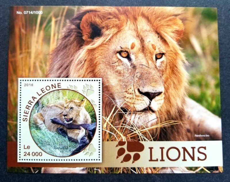 *FREE SHIP Sierra Leone Wildlife Lions 2016 Wild Animal Big Cat Mammal (ms) MNH