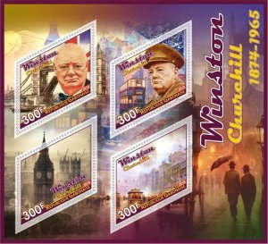 Stamps. Famous people.  Winston Churchill 2018 1+1 sheets perforated